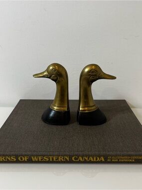 Brass Duck Bookends with Black Bases - Vintage Pair